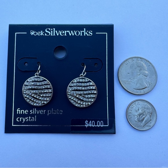 NEW! Women’s Fine Silver Plate Crystal Earrings by Belk Silverworks NWT - Picture 3 of 4